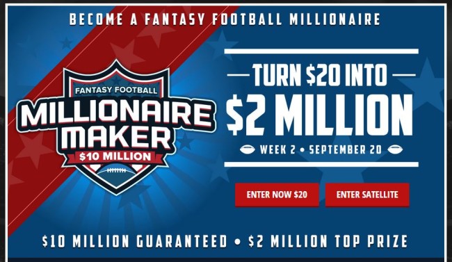 Draftkings NFL Week 2 2015 $10M_Millionaire_Maker