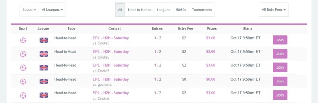 DraftGoal sample contests