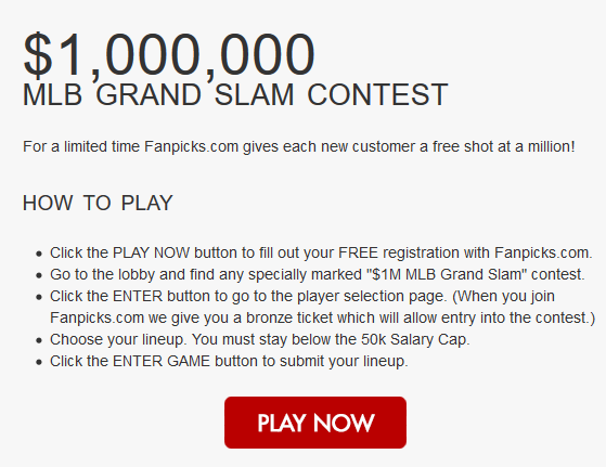 FanPicks MLB 2016 GRAND SLAM $1M CONTEST content